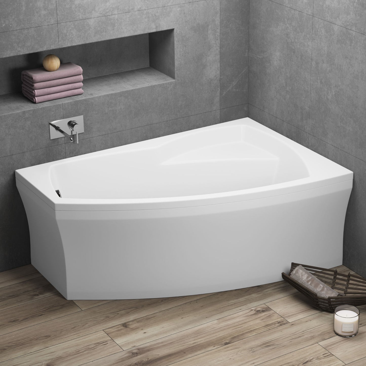 Acrylic asymmetrical corner bathtub FRIDA 160 x 105 cm