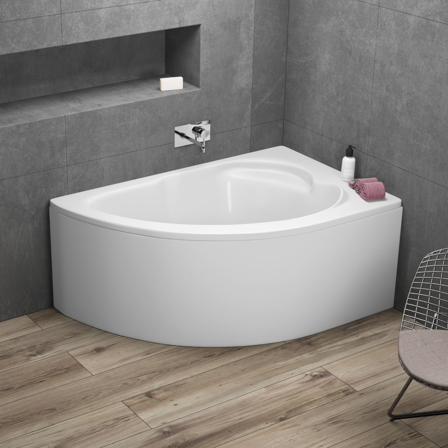 Acrylic asymmetrical corner bathtub STANDARD 130 x 85 cm